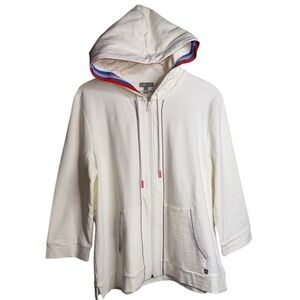 BNWOT Talbots White Hooded Jacket with Multicolor Trim